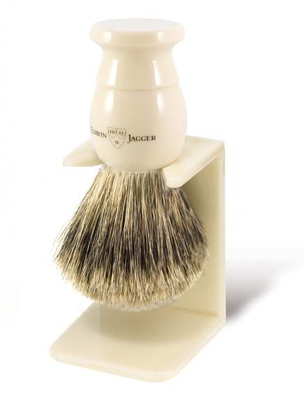 Best Badger Shaving Brush with Drip Stand by Edwin Jagger – Ivory Coloured M