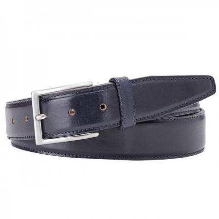Navy Calf Leather Belt By Profuomo