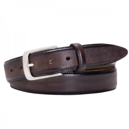 Brown polished Leather Belt By Profuomo