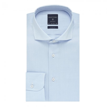 Profuomo Cutaway Shirt Blue fine twill cotton